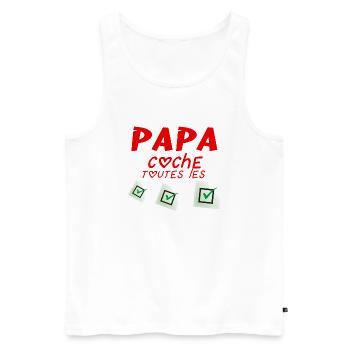 papa coche toutes les cases cadeau - Débardeur bio Premium Homme - blanc - Devant - Michal (187cm)