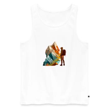 Cooles Outdoor Erlebnis mit Wanderer und Bergen - Männer Premium Bio Tank Top - Weiß - Vorne - AI Model Male 178 light (178cm)