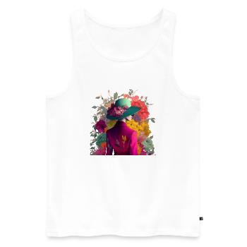 Model with hat and flowers gift - Men's Premium Organic Tank Top - white - Front - AI Model Male 178 light (178cm)