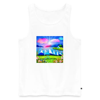childhood with bicycle in spring sunny mountains - Men's Premium Organic Tank Top - white - Front - Michal (187cm)