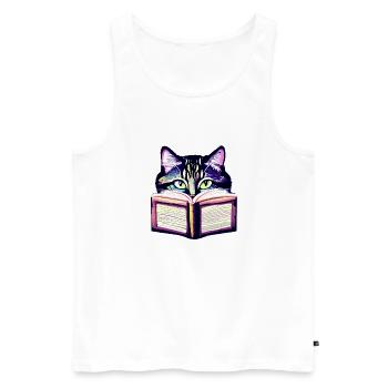 Katze Buch Lesen Hauskatze Bücher Kätzchen Kater - Männer Premium Bio Tank Top - Weiß - Vorne - AI Model Male 178 light (178cm)
