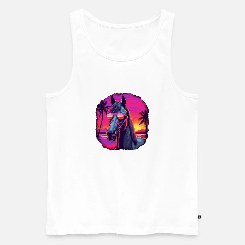 Pferd Synthwave - Männer Premium Bio Tank Top - Weiß