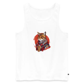 Chat samouraï - Débardeur bio Premium Homme - blanc - Devant - Michal (187cm)