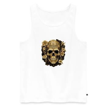 Design exclusif de crâne doré avec des roses - Débardeur bio Premium Homme - blanc - Devant - Michal (187cm)