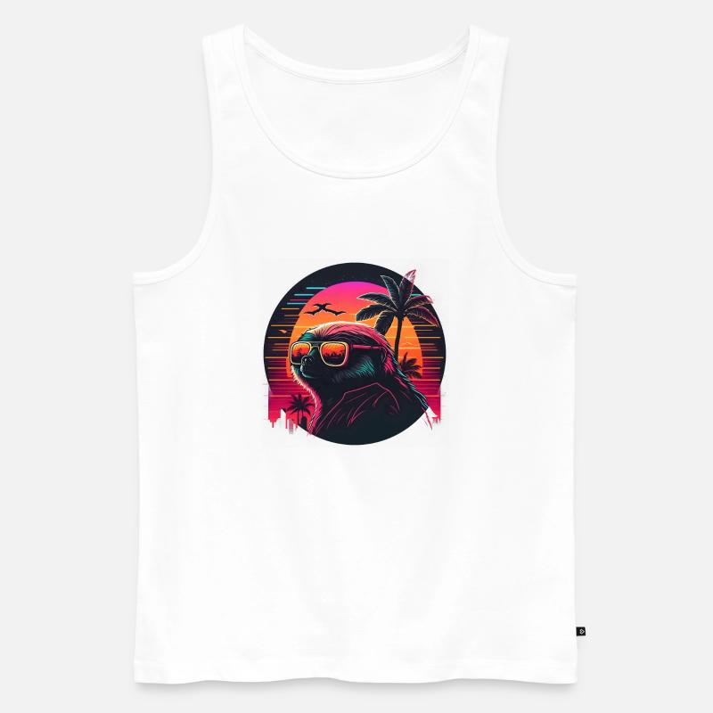 Synthwave Sloth Sunset - Männer Premium Bio Tank Top - Weiß