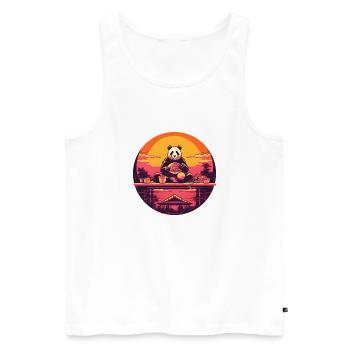 Synthwave mangeant Panda Japon Coucher de soleil - Débardeur bio Premium Homme - blanc - Devant - Michal (187cm)