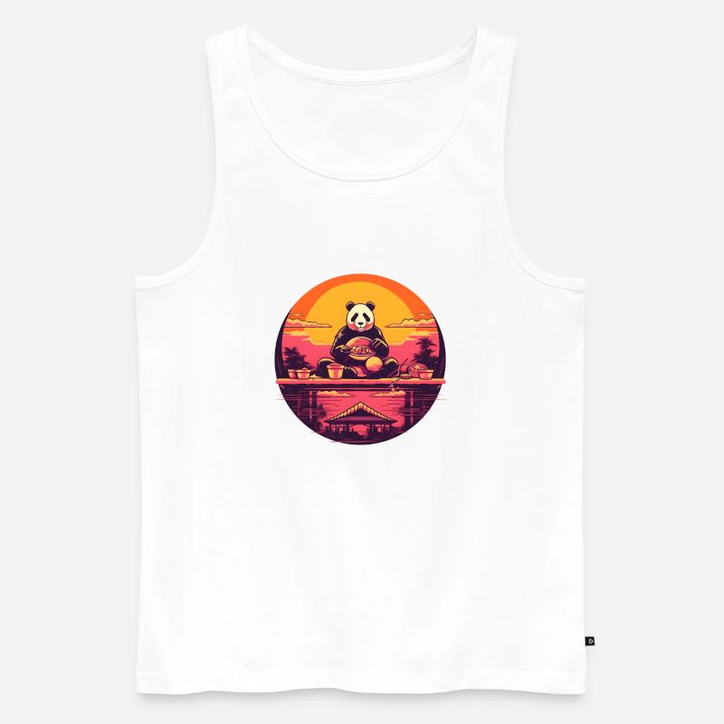 Synthwave eating Panda Japan Sunset - Männer Premium Bio Tank Top - Weiß