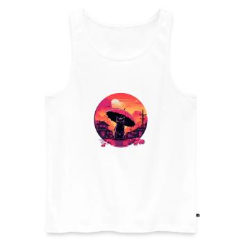 Synthwave japan Cat with umbrella - Männer Premium Bio Tank Top - Weiß - Vorne - AI Model Male 178 light (178cm)