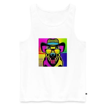 DOG POP, ein Hund mit sehr bunten Brillen - Männer Premium Bio Tank Top - Weiß - Vorne - Michal (187cm)