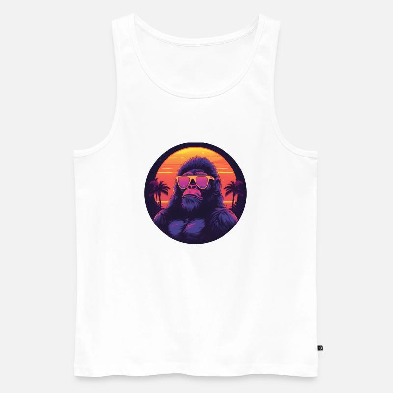 Synthwave gorilla Sunset - Männer Premium Bio Tank Top - Weiß