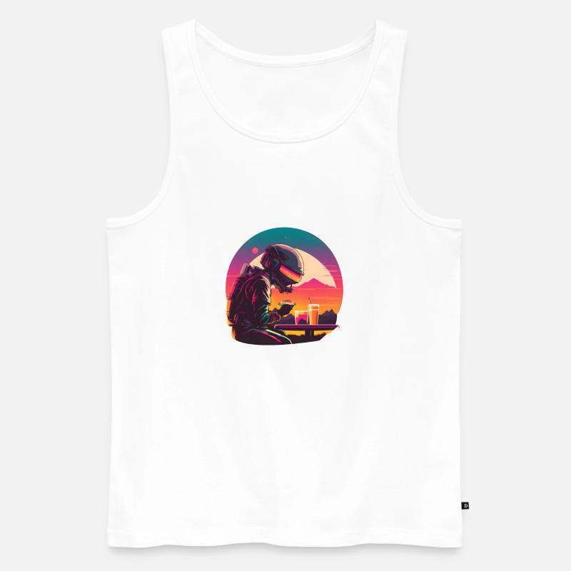 Synthwave astronaut Space dinner - Männer Premium Bio Tank Top - Weiß
