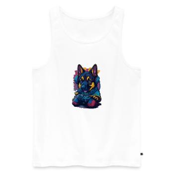 Deutscher Schäferhundwelpe spielt mit Gamecontroll - Männer Premium Bio Tank Top - Weiß - Vorne - AI Model Male 178 light (178cm)