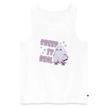 Niedlicher Geist auf einem Skateboard | Creep it Real - Männer Premium Bio Tank Top - Weiß - Vorne - AI Model Male 178 light (178cm)