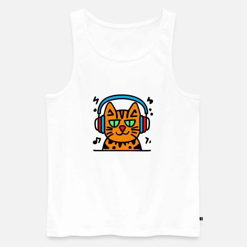 Katze trägt Kopfhörer Doodle - Männer Premium Bio Tank Top - Weiß