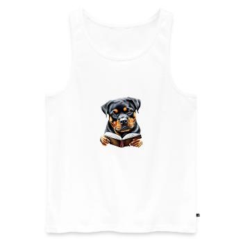 Rottweiler Book Reading Dogs Dog Rottweiler Puppy - Men's Premium Organic Tank Top - white - Front - AI Model Male 178 light (178cm)