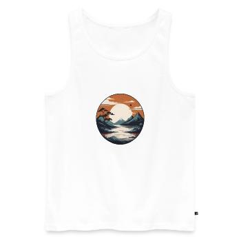 Coucher de soleil sur la montagne du lac Zen - Débardeur bio Premium Homme - blanc - Devant - Michal (187cm)