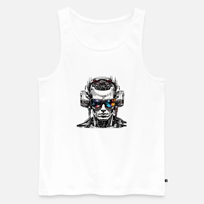Android, Cyborg Deejay, TRANCE - Débardeur bio Premium Homme - blanc