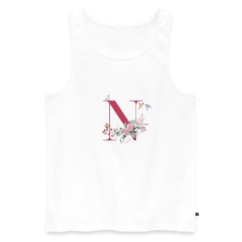 Lettre n floral -idée cadeau - Débardeur bio Premium Homme - blanc - Devant - Michal (187cm)