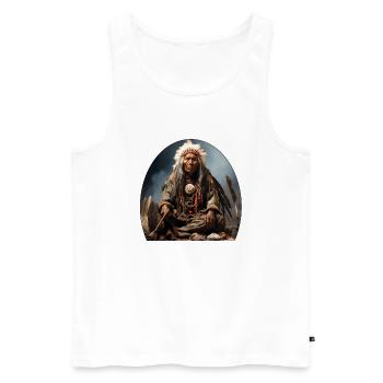 Indianerhäuptling mit Federschmuck - Männer Premium Bio Tank Top - Weiß - Vorne - AI Model Male 178 light (178cm)