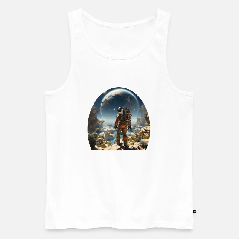 Un astronaute explore des mondes extraterrestres - Débardeur bio Premium Homme - blanc