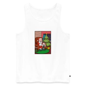 Père Noël avec enfant - Débardeur bio Premium Homme - blanc - Devant - Michal (187cm)
