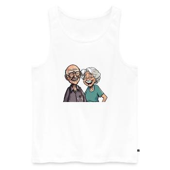 Rire des retraités des aînés - Débardeur bio Premium Homme - blanc - Devant - AI Model Male 178 light (178cm)