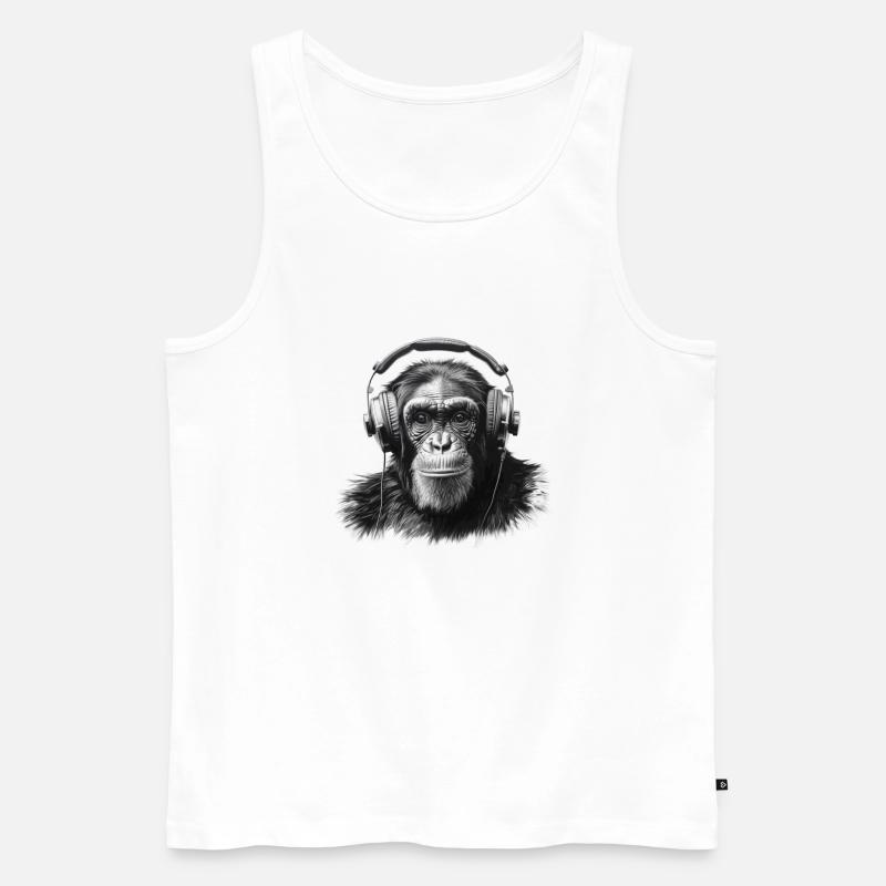 Schimpanse mit Kopfhörern - Männer Premium Bio Tank Top - Weiß