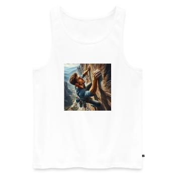 Man climbing steep rock face by Angelical Art - Men's Premium Organic Tank Top - white - Front - AI Model Male 178 light (178cm)