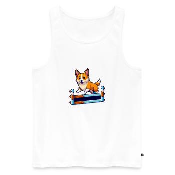 Art du parcours d’agilité Corgi déterminé - Débardeur bio Premium Homme - blanc - Devant - AI Model Male 178 light (178cm)