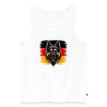 Stolzer Deutscher Schäferhund vor Deutschlandfahne - Männer Premium Bio Tank Top - Weiß - Vorne - Michal (187cm)