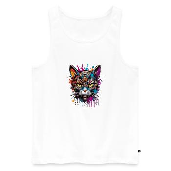 Tattoo / Animal / Art / Cool / Comic / Cat - Men's Premium Organic Tank Top - white - Front - Michal (187cm)