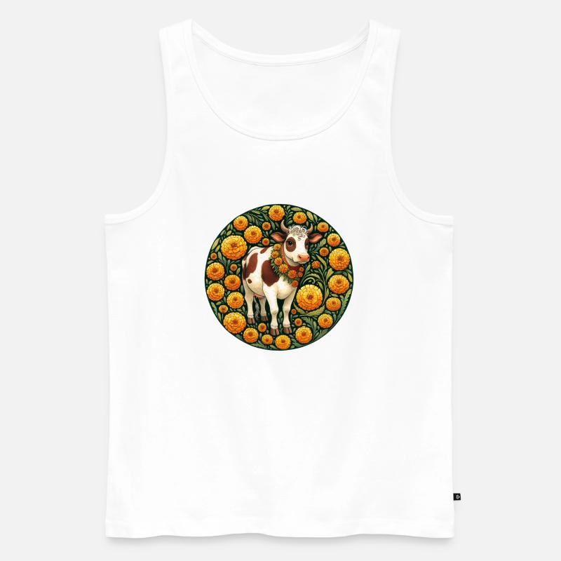 Ringelblumen-Kuh - Männer Premium Bio Tank Top - Weiß