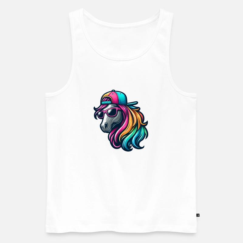 Regenbogen Cooles Pferd - Männer Premium Bio Tank Top - Weiß
