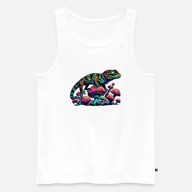 Psychedelischer Gecko mit Pilzen - Männer Premium Bio Tank Top - Weiß
