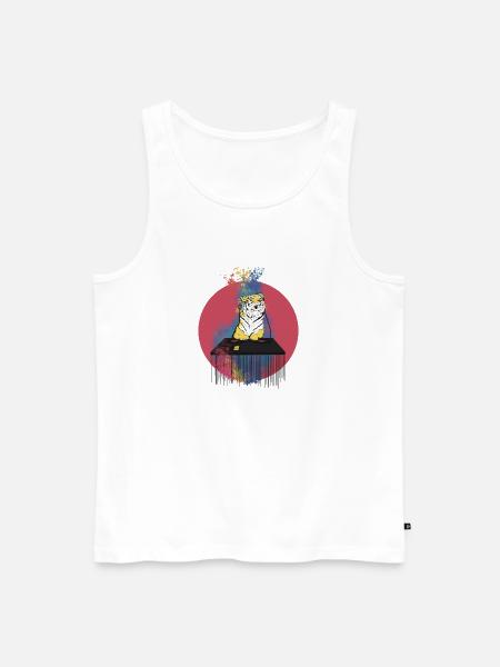 DJ Tiger | Süßes Tiermusik-Merch - Männer Premium Bio Tank Top - Weiß