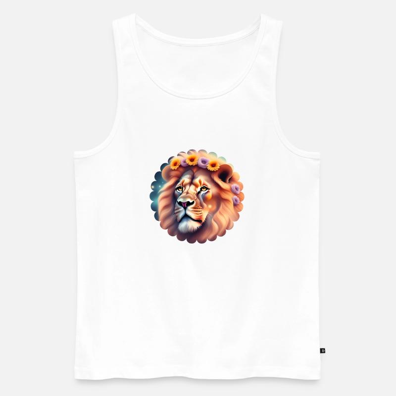 Ein Löwenkopf mit Blumen - Männer Premium Bio Tank Top - Weiß