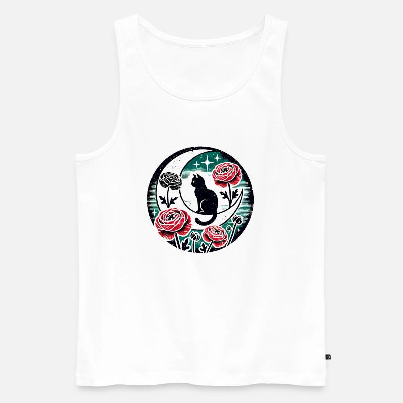 Schwarze Katze Mond - Männer Premium Bio Tank Top - Weiß