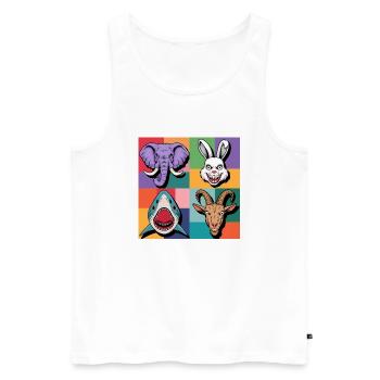 Popart Hase Hai Elefant Ziegenbock bunt lila grün - Männer Premium Bio Tank Top - Weiß - Vorne - Michal (187cm)