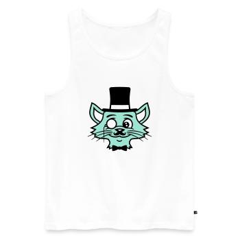 Sir Cat Gentleman Chapeau haut de forme Monocle Rich Gentleman - Débardeur bio Premium Homme - blanc - Devant - AI Model Male 178 light (178cm)