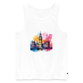 Big Ben Watercolour Splash Art - Men's Premium Organic Tank Top - white - Front - Michal (187cm)