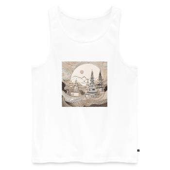 Minimalist Temple Pagodas Art - Men's Premium Organic Tank Top - white - Front - AI Model Male 178 light (178cm)