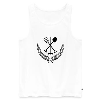 Outils de jardin en couronne de laurier Logo du jardinier - Débardeur bio Premium Homme - blanc - Devant - AI Model Male 178 light (178cm)