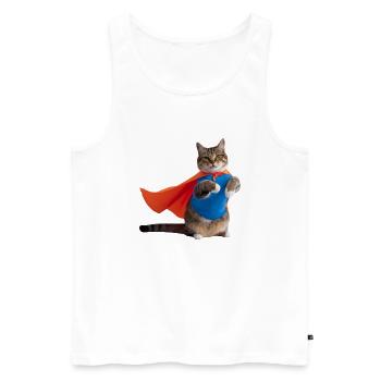 Katze im Superhelden-Umhang - Männer Premium Bio Tank Top - Weiß - Vorne - Michal (187cm)