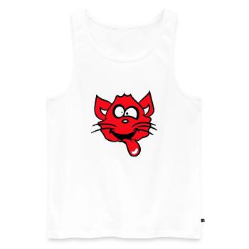 Chat Plisse les yeux Drôle Fou Langue Sortie Grimace - Débardeur bio Premium Homme - blanc - Devant - AI Model Male 178 light (178cm)