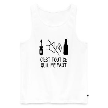 TOURNEVIS SILENCE Bière CEST TOUT CE QU IL ME FAUT - Débardeur bio Premium Homme - blanc - Devant - Michal (187cm)