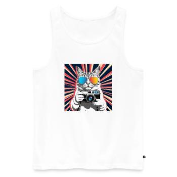 Cat with Camera - Männer Premium Bio Tank Top - Weiß - Vorne - Michal (187cm)