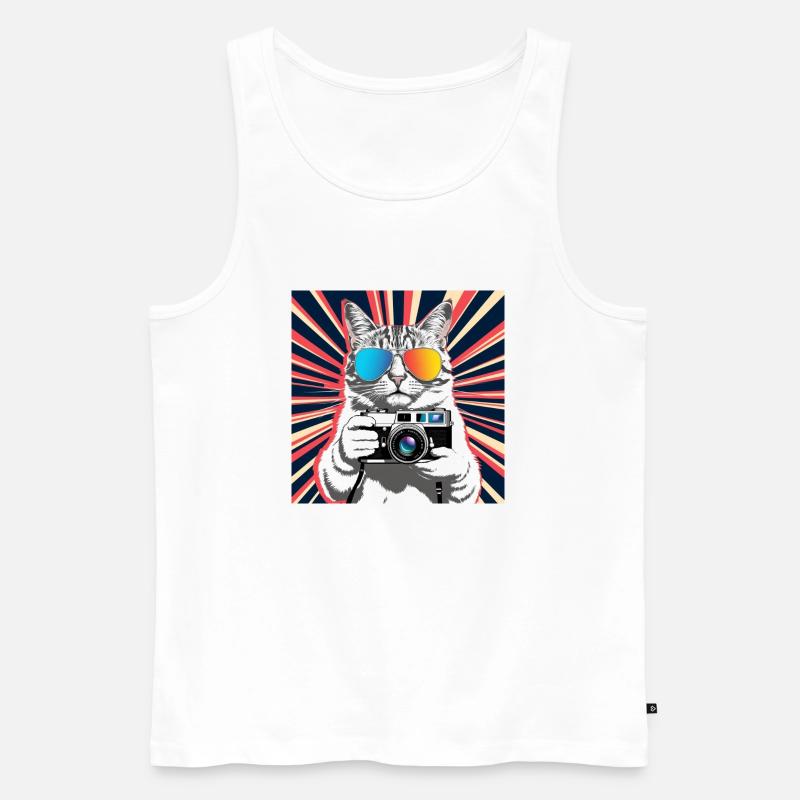 Cat with Camera - Männer Premium Bio Tank Top - Weiß
