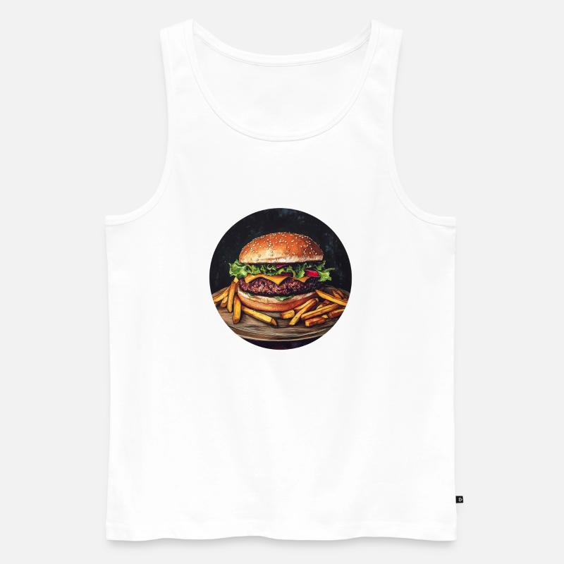 Saftiger Burger mit knusprigen Pommes - Männer Premium Bio Tank Top - Weiß