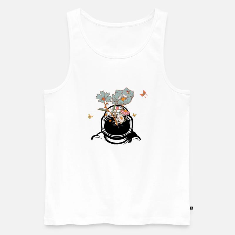 Astronaut mit Retro-Blumen - Geschenkidee - Männer Premium Bio Tank Top - Weiß