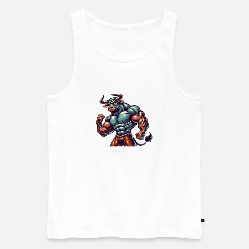 Stier Bodybuilder - Männer Premium Bio Tank Top - Weiß